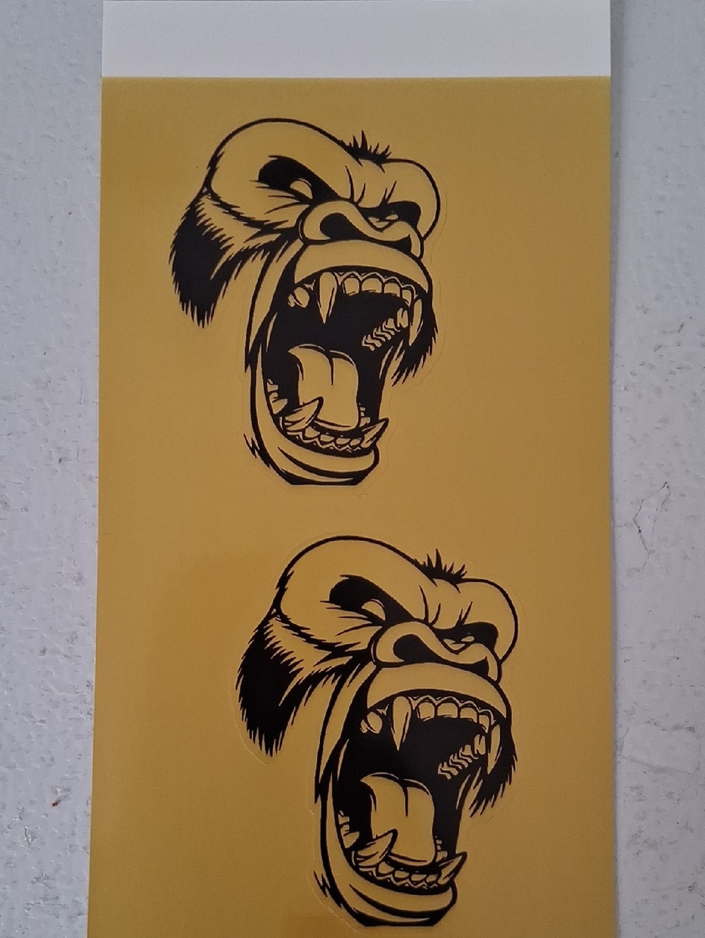 Yellow Sticker Sheet with Two Black Roaring Gorilla Heads For Cars  4 Sticker